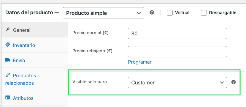 Opción de ocultar el producto de WooCommerce para un rol